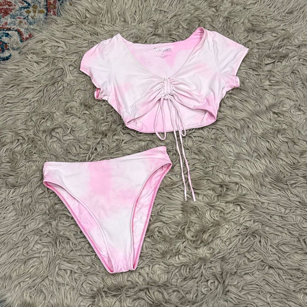 Frankie's Bikinis Pink Tie-Dye Crop Top & High Cut Bottom Set